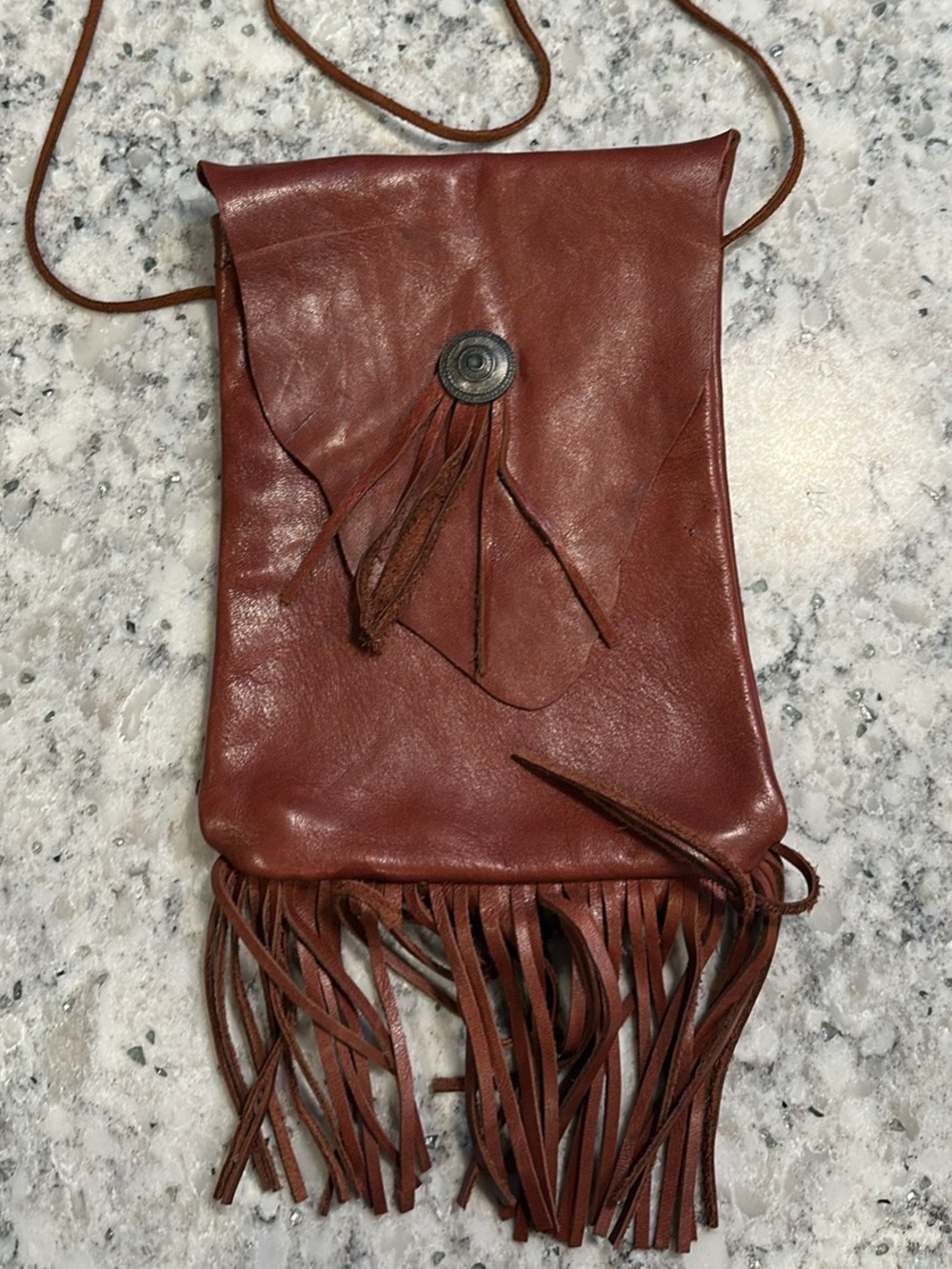 Vintage Brown Leather Fringe Crossbody Bag